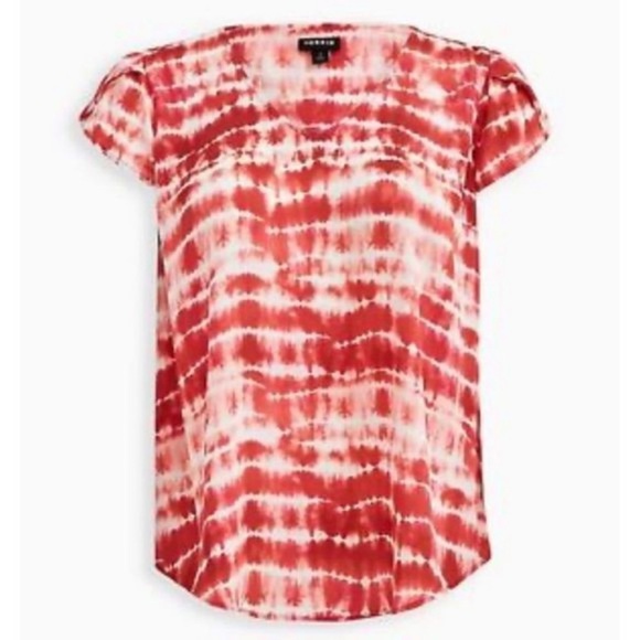 Torrid Rusty Red Tulip Sleeve Georgette Tie Dye Top 1X - Picture 5 of 12